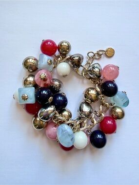 Talbots Colorful Cha Cha Beaded Gold Tone Statement Bracelet